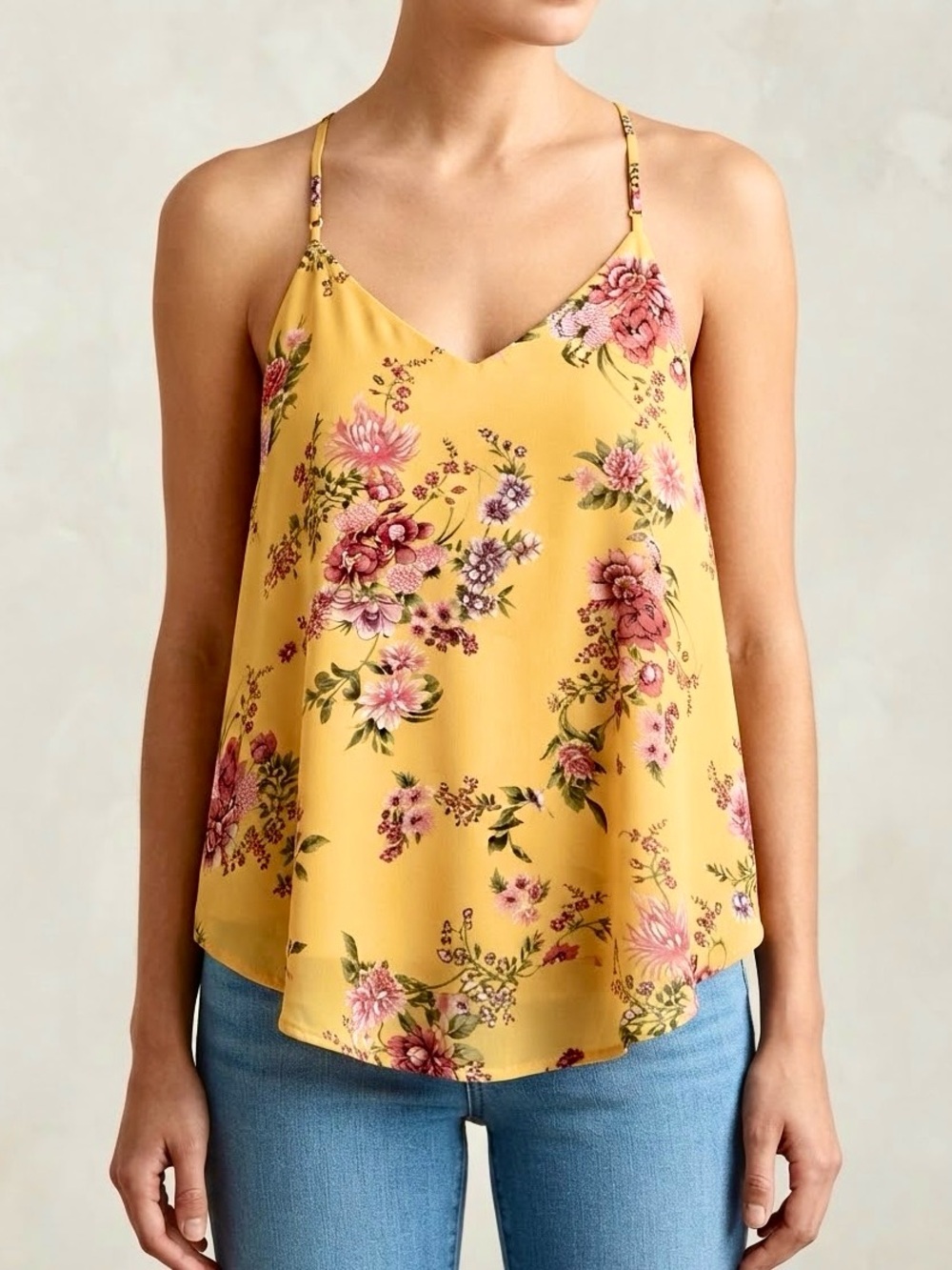 Nine Britton Yellow Floral High Low Cami Top Size L